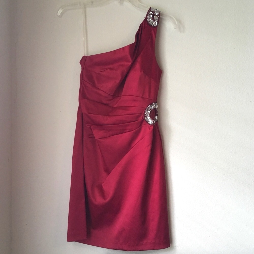Teeze Me One Shoulder Red Ruched Cocktail dress 3